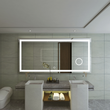 Rectangular Mirror with On / Off Mirror Touch Switch and 3 x Magnifier Dimmable, Anti-fog